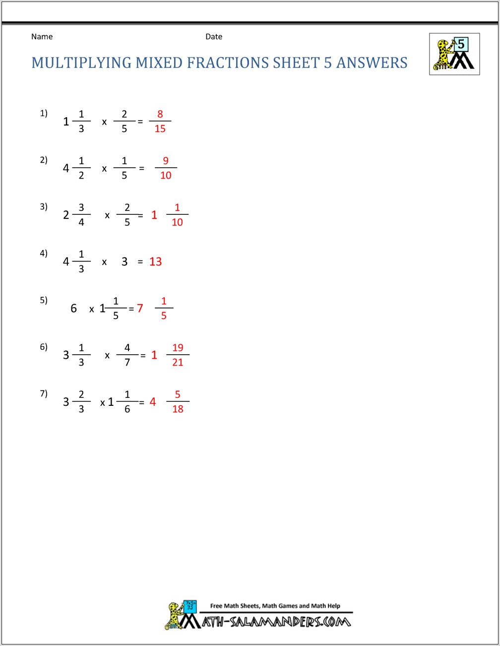 Worksheet Dividing Fractions And Mixed Numbers