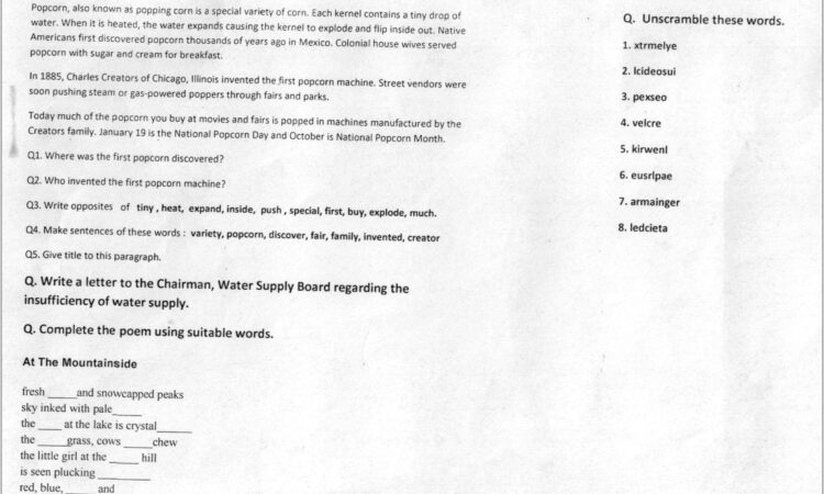 Worksheet English Class 5