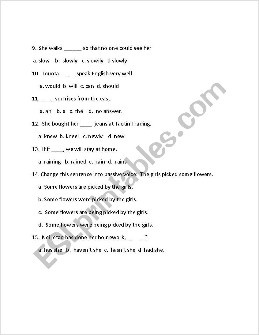 Worksheet English Class 6