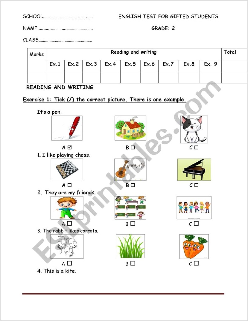 Worksheet English For Grade 2