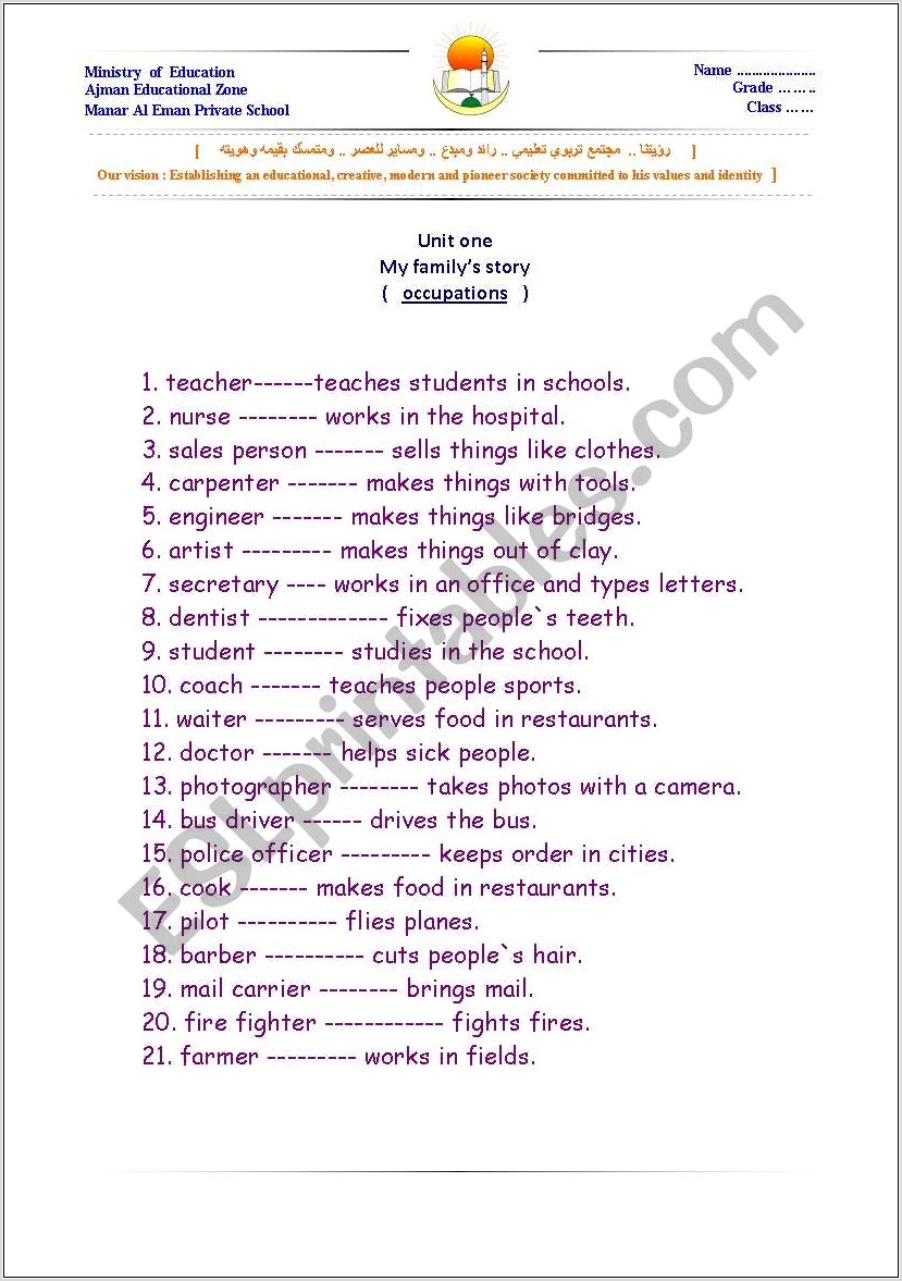 Worksheet English For Grade 4