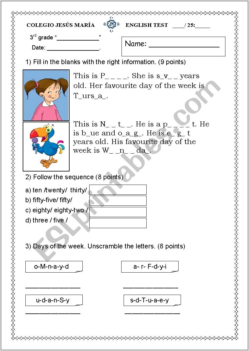 Worksheet English Grade 2