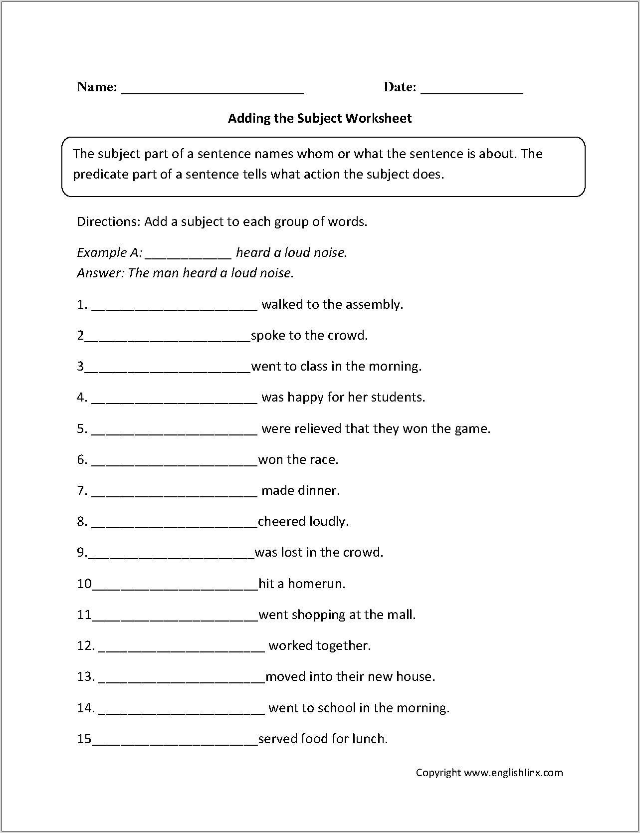 Worksheet English Grade 8