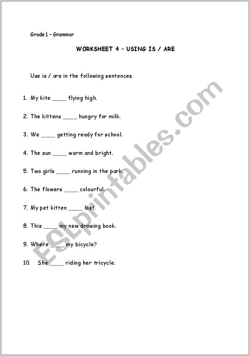 Worksheet English Grammar Grade 1
