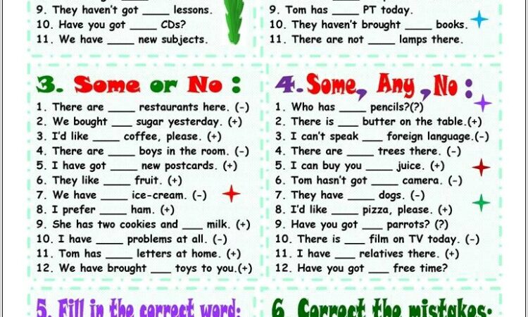 Worksheet English Some Any