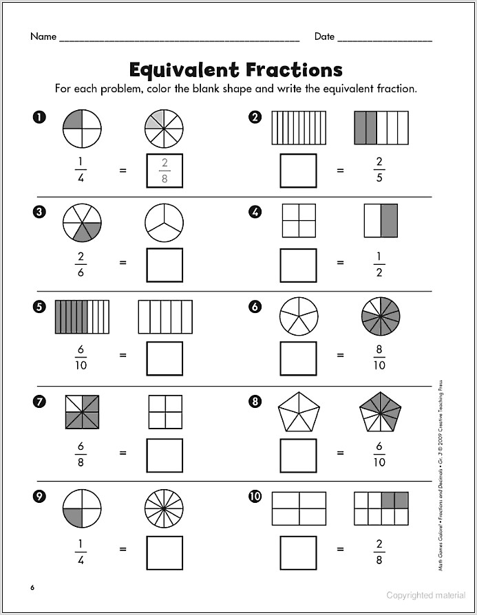 Worksheet Equivalent Fractions 3rd Grade