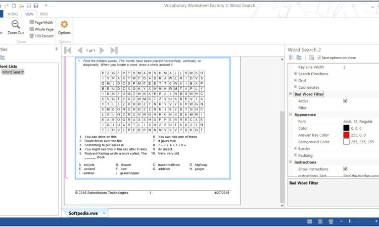 Worksheet Factory Word Search