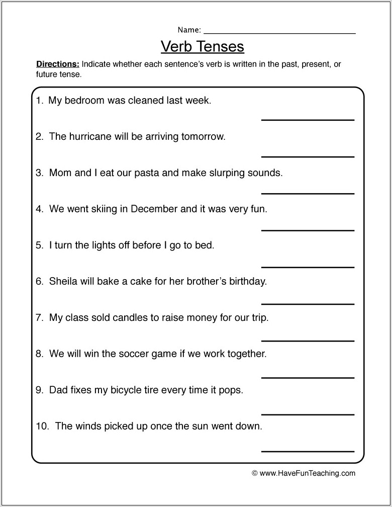 Worksheet For Class 5 English Grammar Tenses