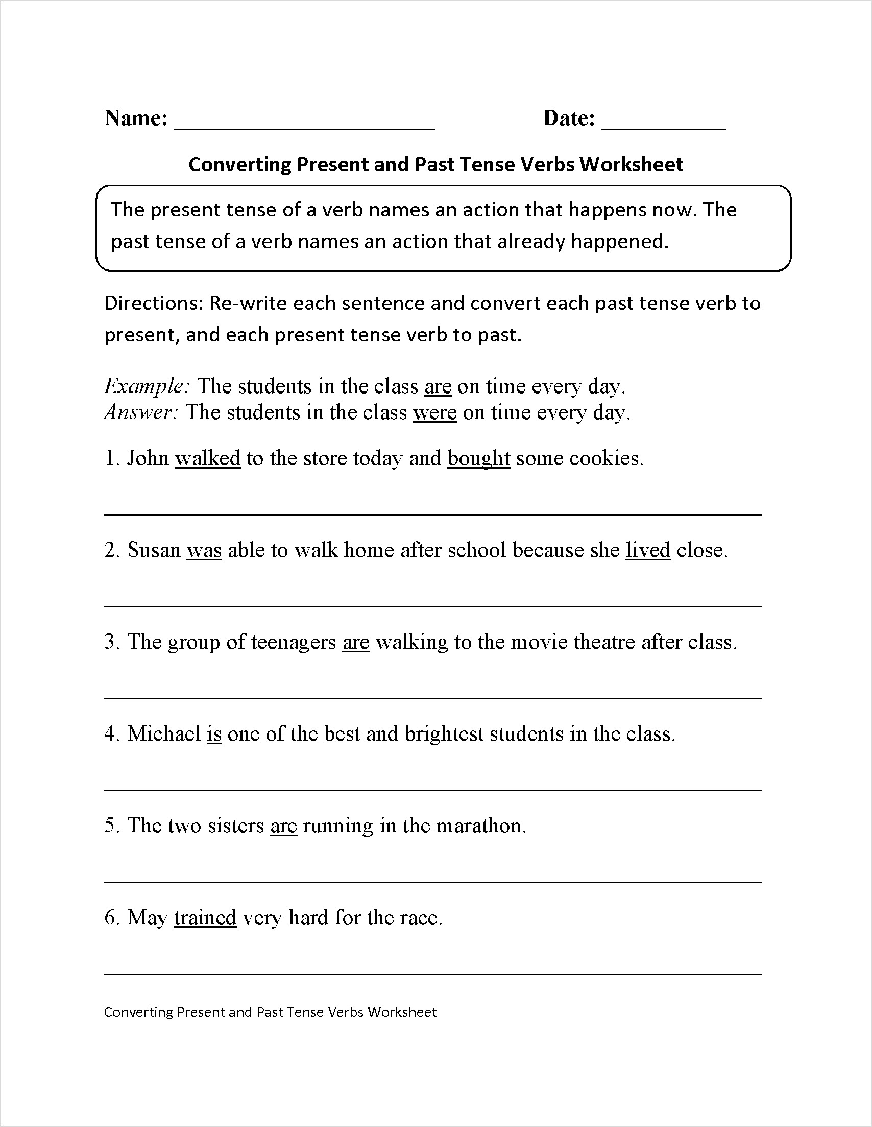 Worksheet For Class 5 On Tenses