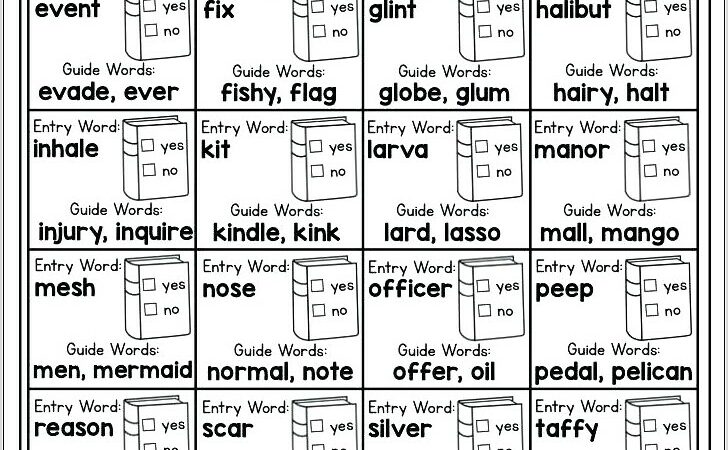 Worksheet For Dictionary Guide Words