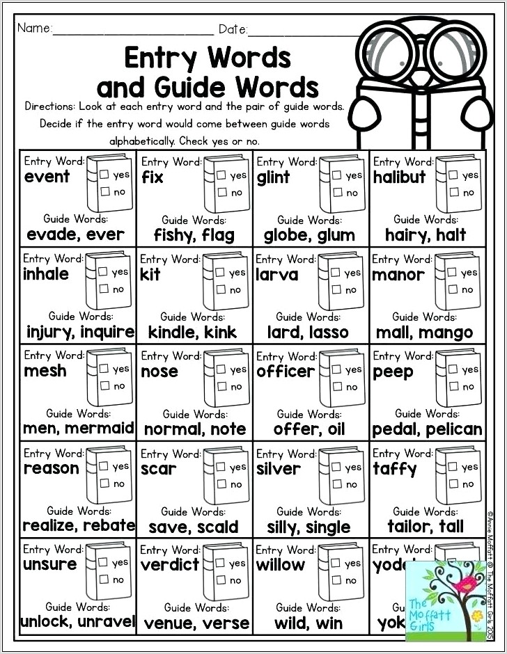 Worksheet For Dictionary Guide Words