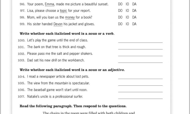 Worksheet For Grade 5 In English