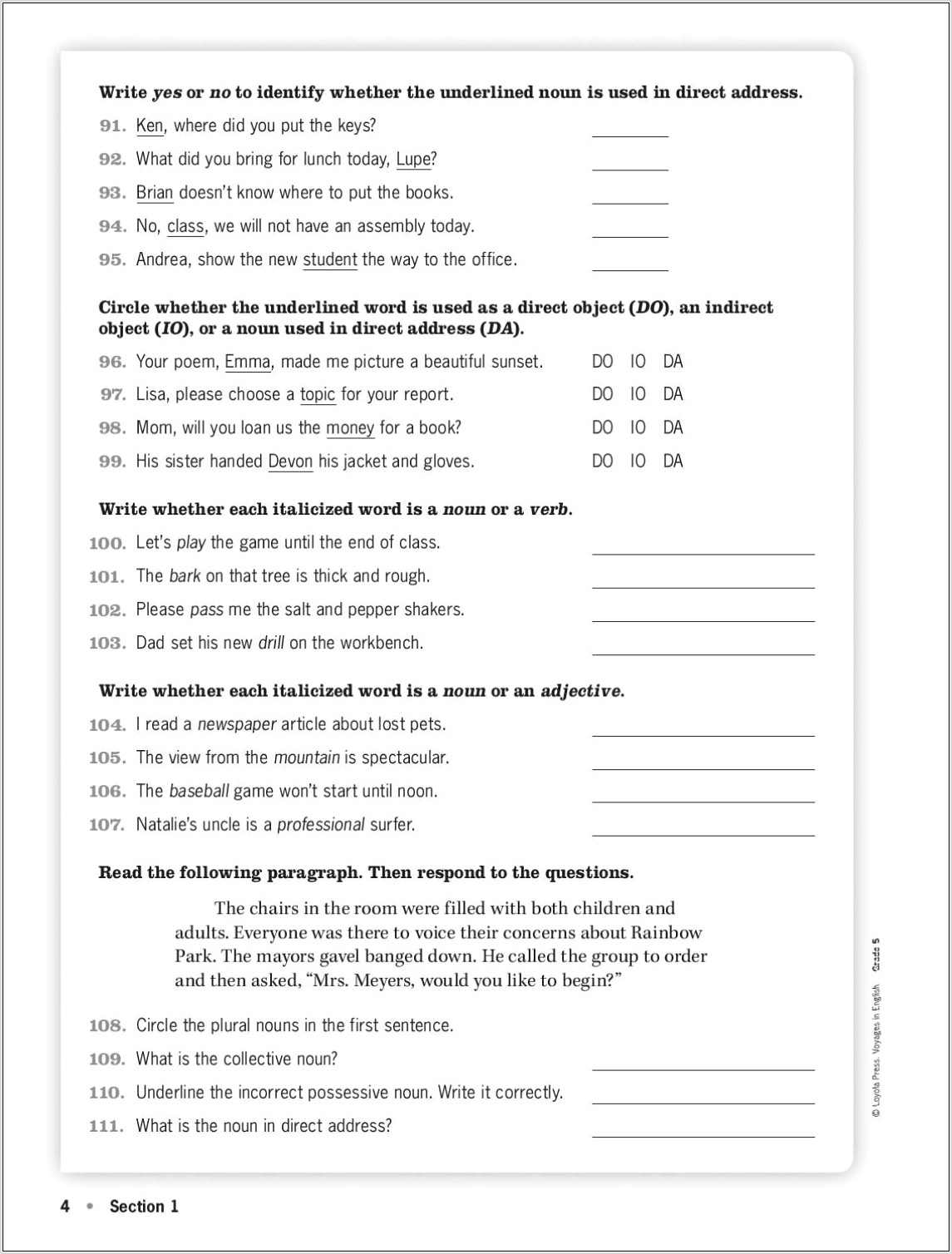 Worksheet For Grade 5 In English