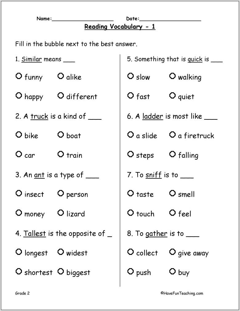 Worksheet For Grade 5 On Synonyms