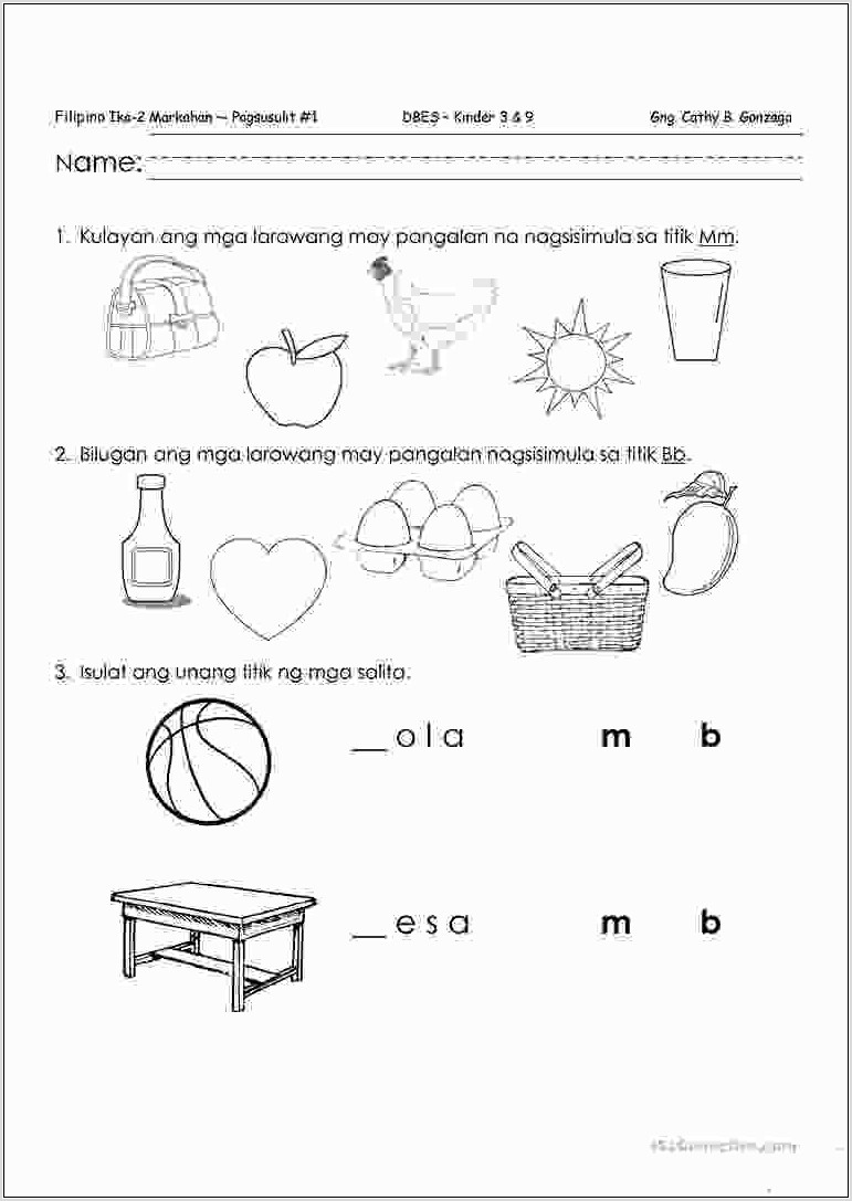 Worksheet For Kindergarten Filipino