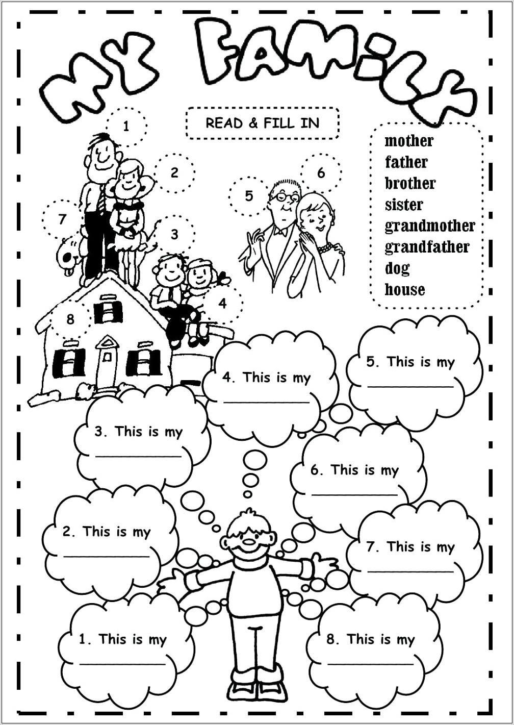 Worksheet For Kindergarten My Family