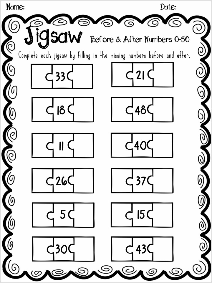 Worksheet For Numbers Before And After