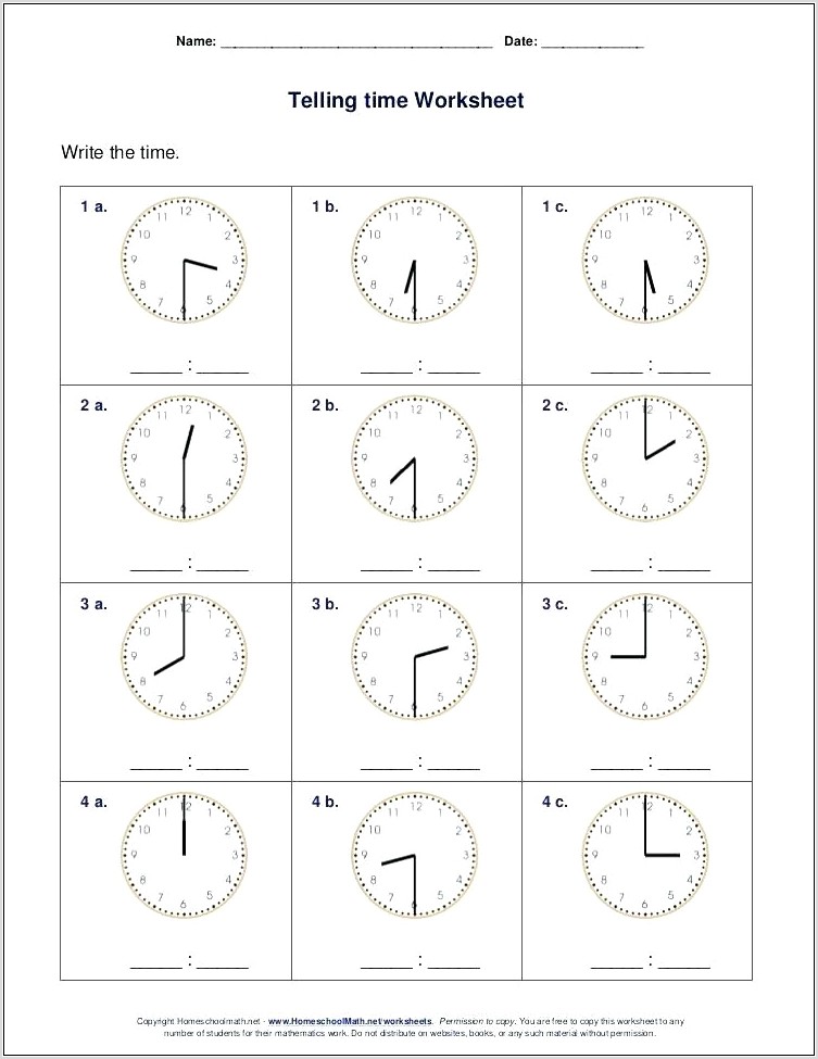 Worksheet For Telling Time To The Minute