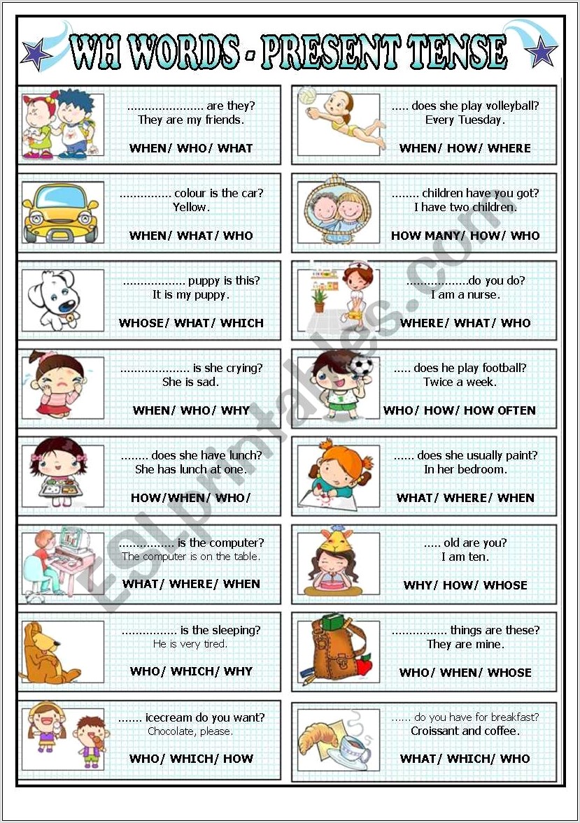 Worksheet For Wh Words