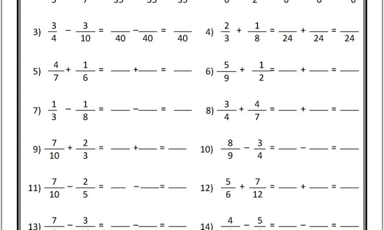 Worksheet Fractions Adding And Subtracting