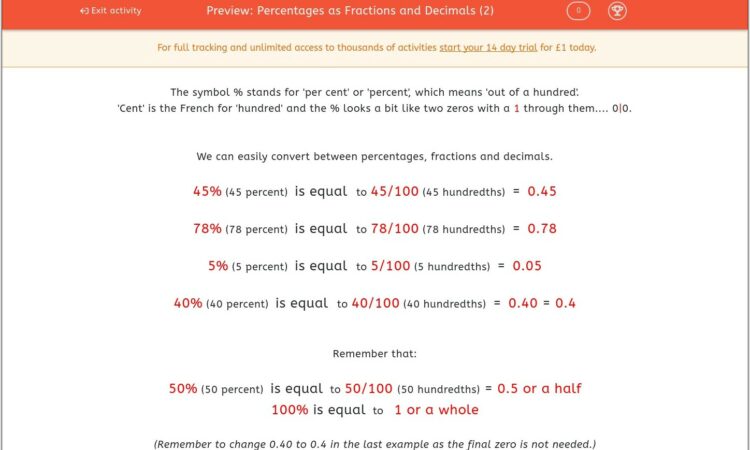 Worksheet Fractions Decimals Percentages