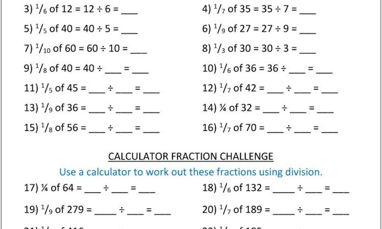 Worksheet Fractions Of Numbers