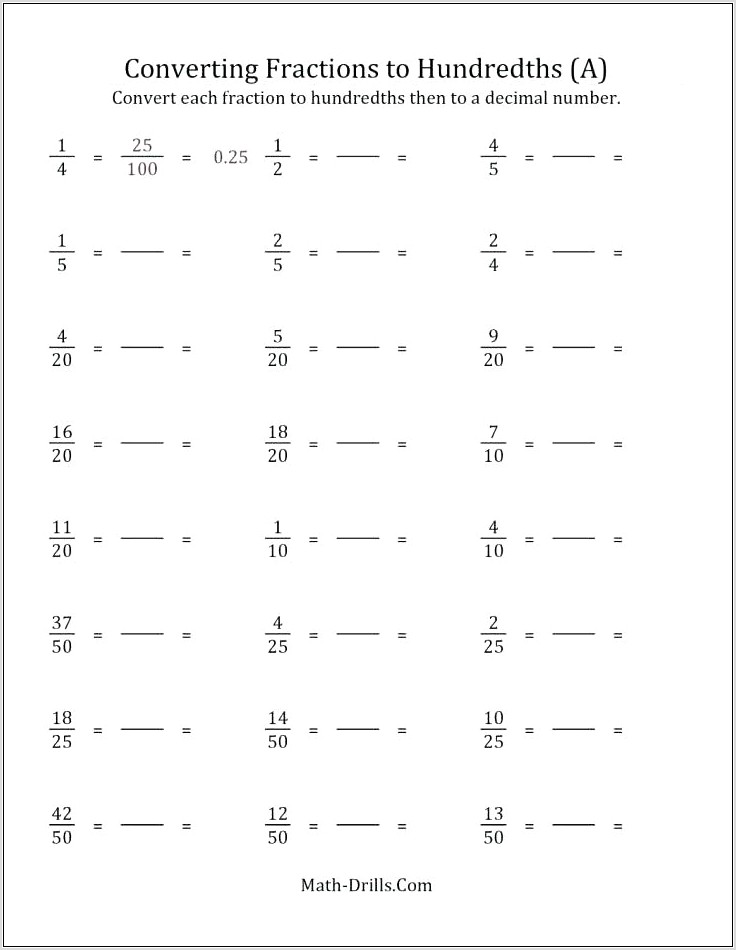 Worksheet Fractions To Decimals To Percents