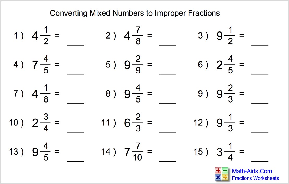 Worksheet Fractions To Mixed Numbers