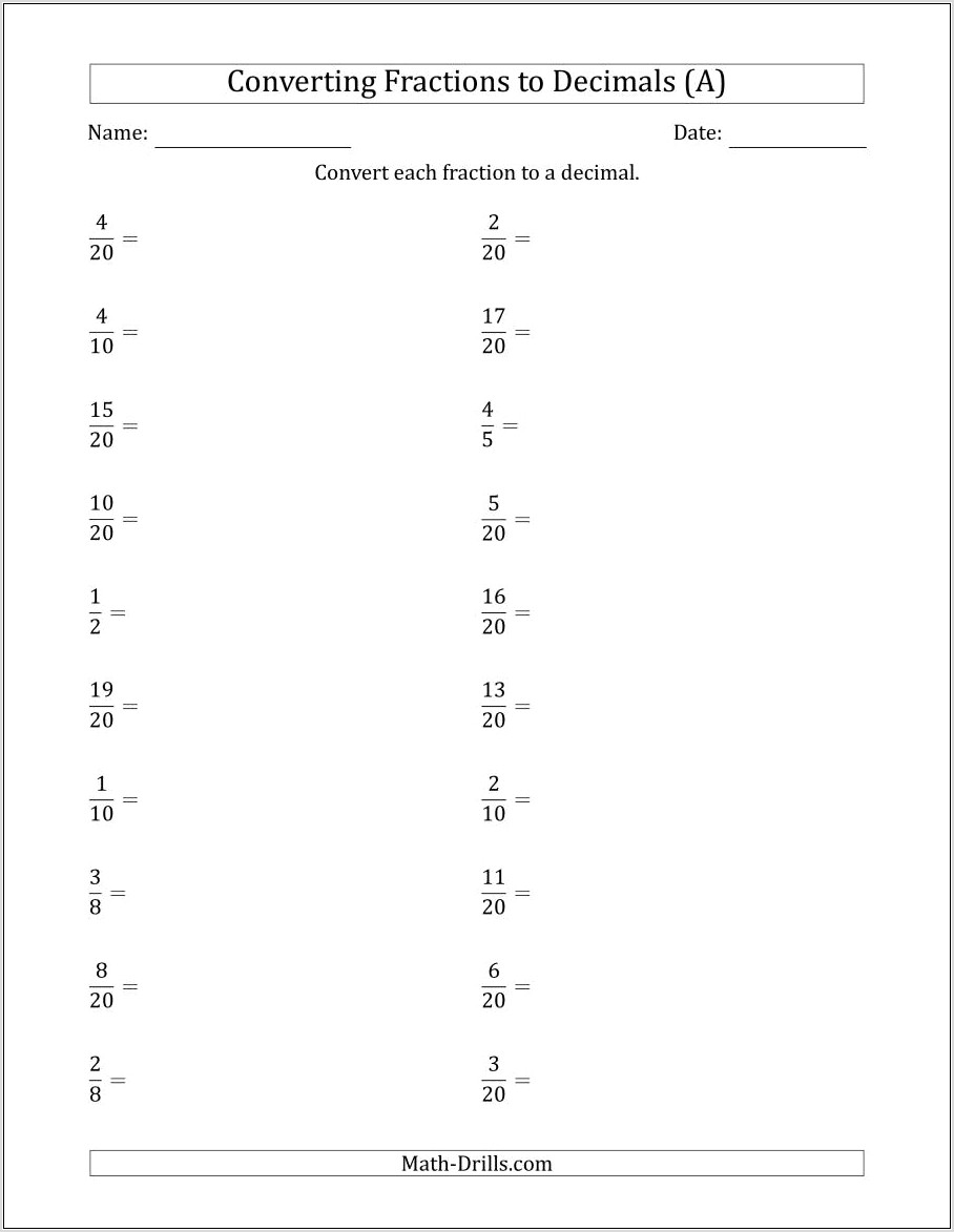 Worksheet Fractions To Percentages