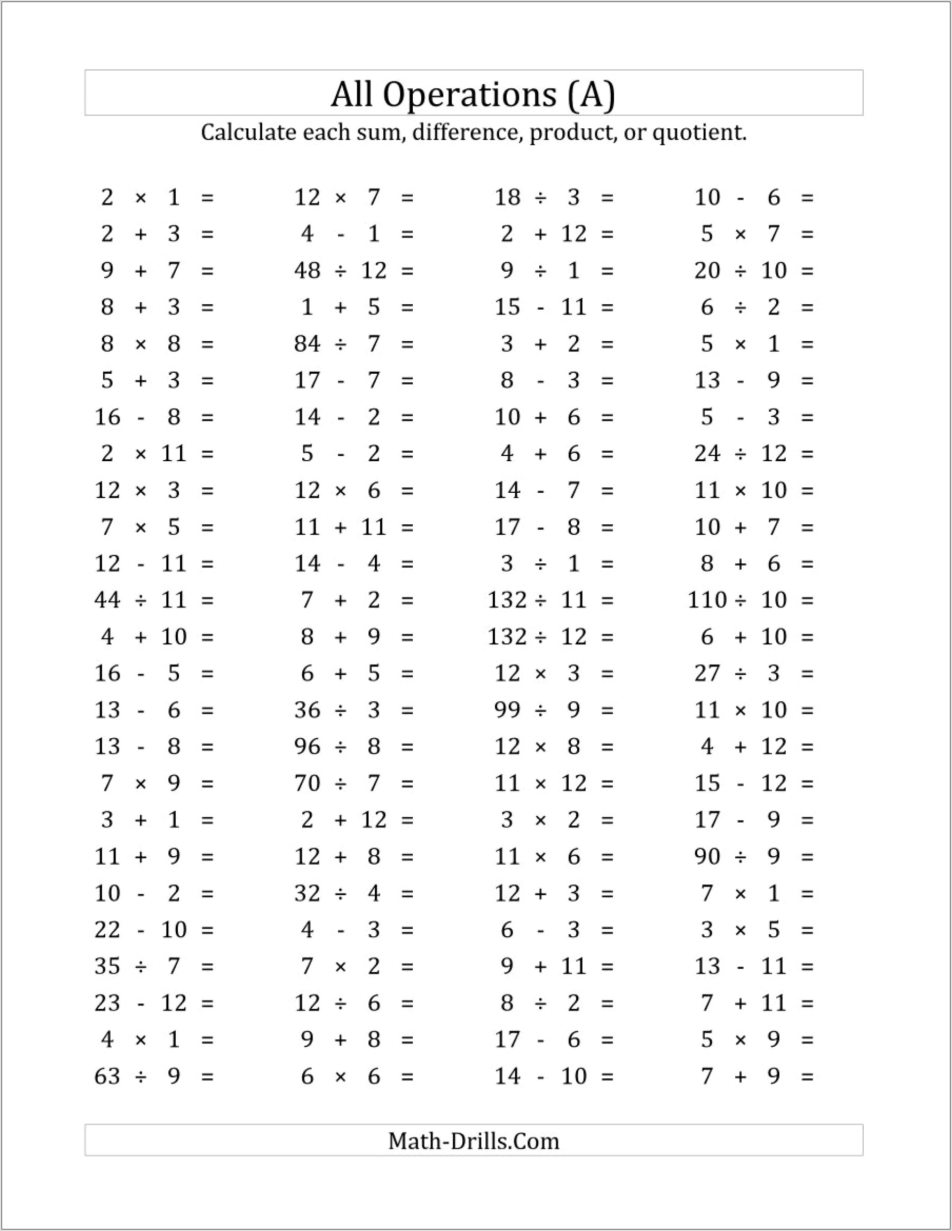 Worksheet Generator For Math Facts