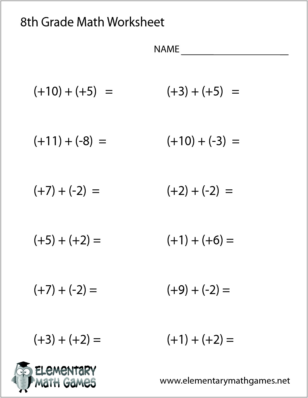 Worksheet Grade 8 Math