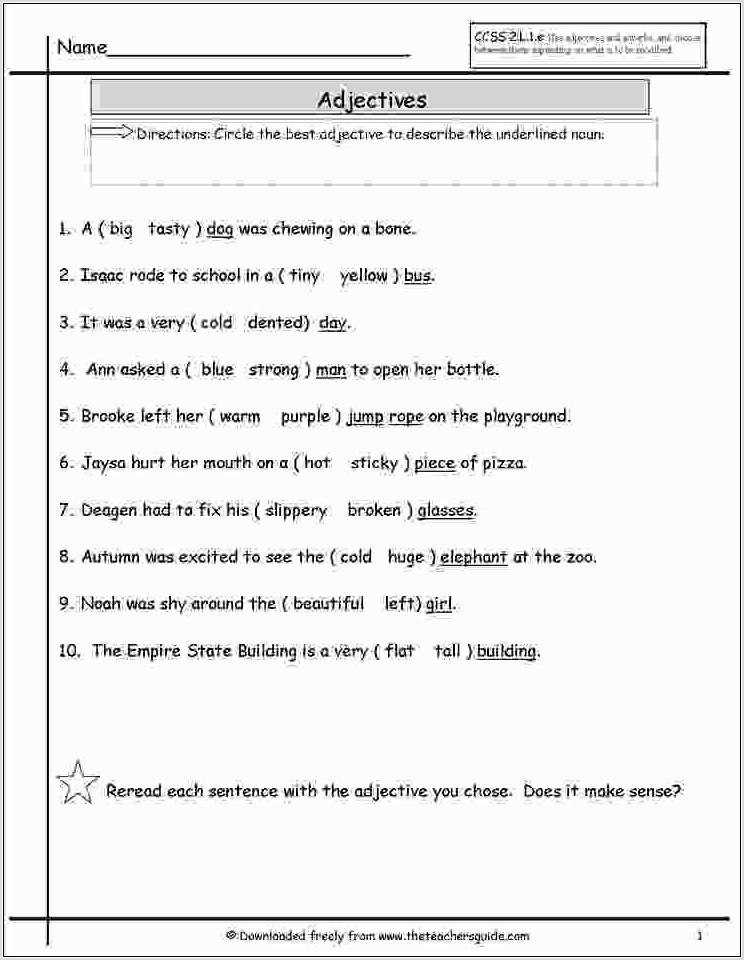 Worksheet In English For Grade 1