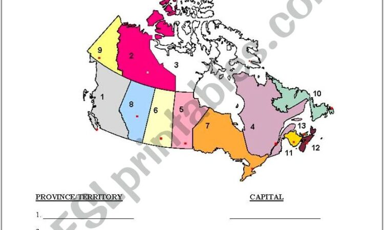 Worksheet Map Of Canada