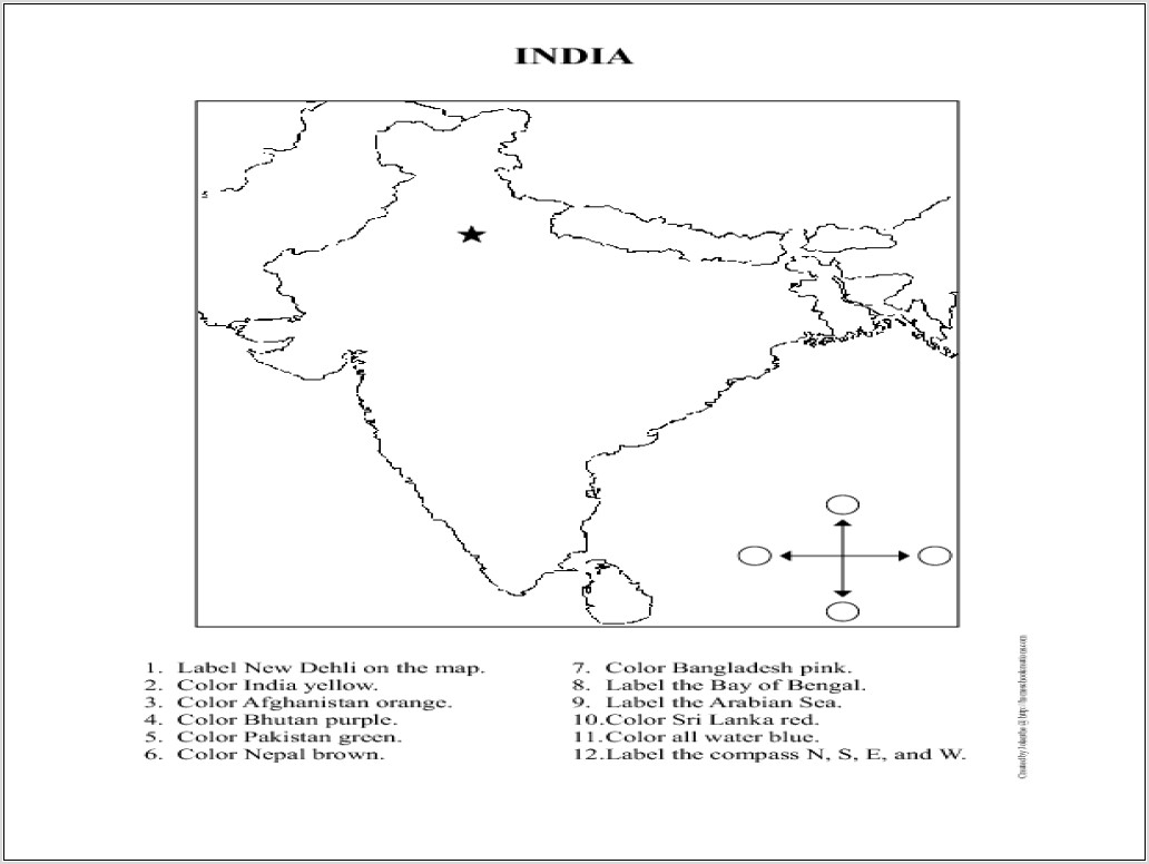Worksheet Map Of India