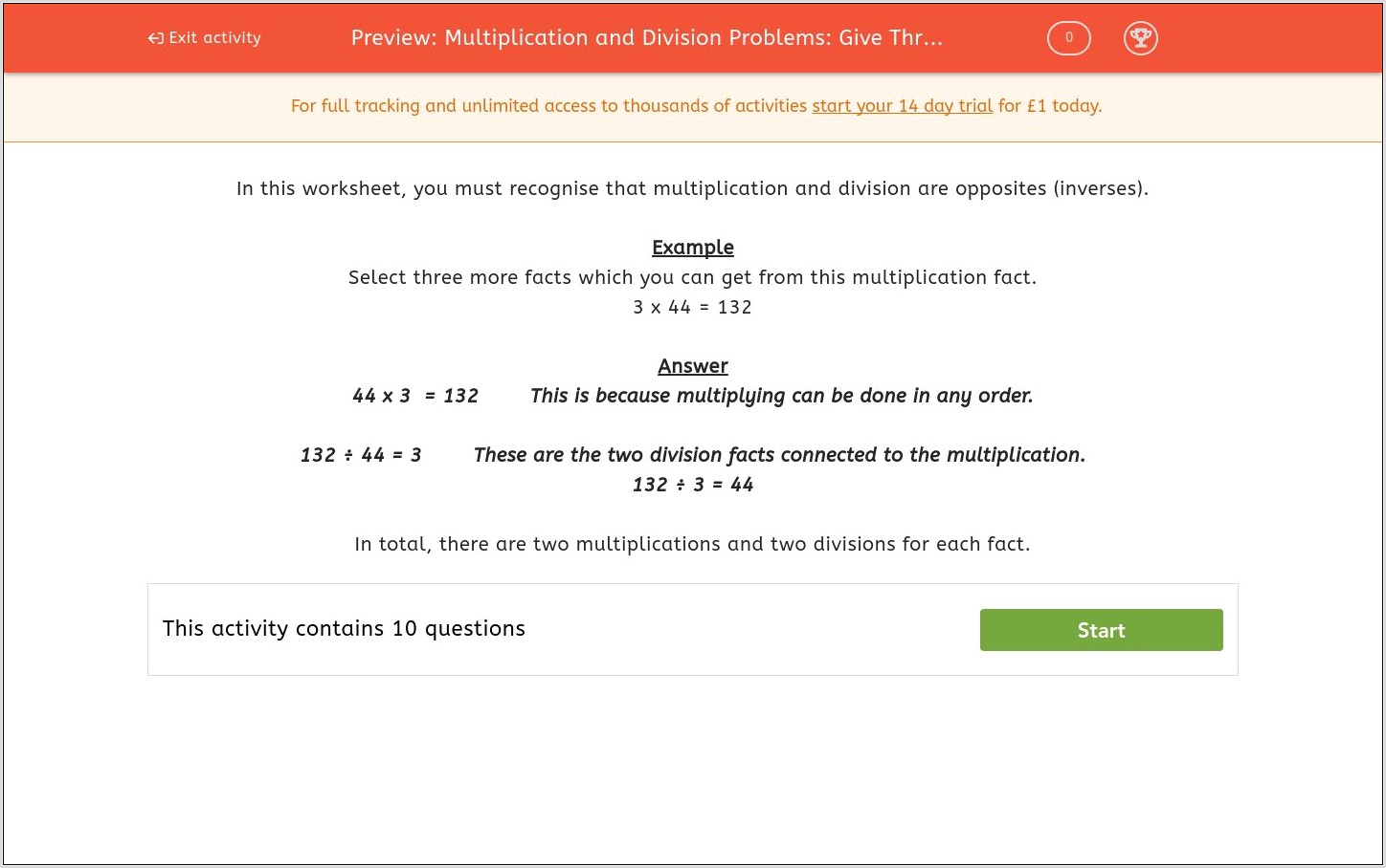 Worksheet Multiplication And Division Facts