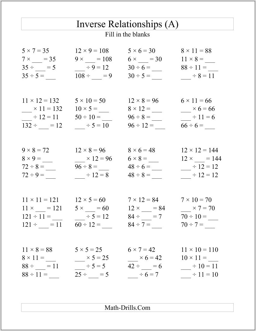 Worksheet Multiplication And Division Grade 2