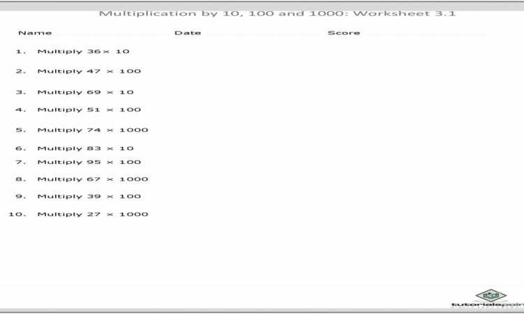 Worksheet Multiplication By 10 And 100