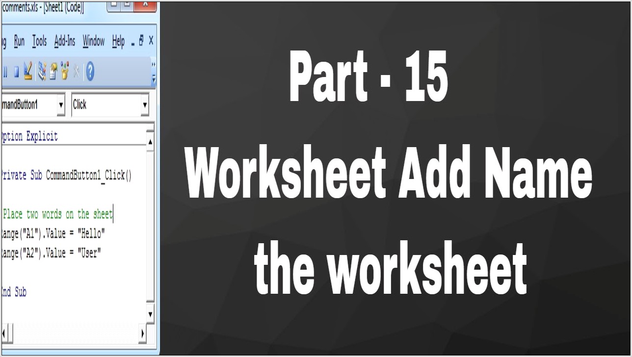 Worksheet Name In Vba