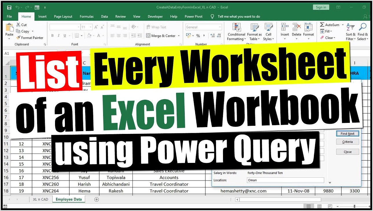 Worksheet Name List Excel