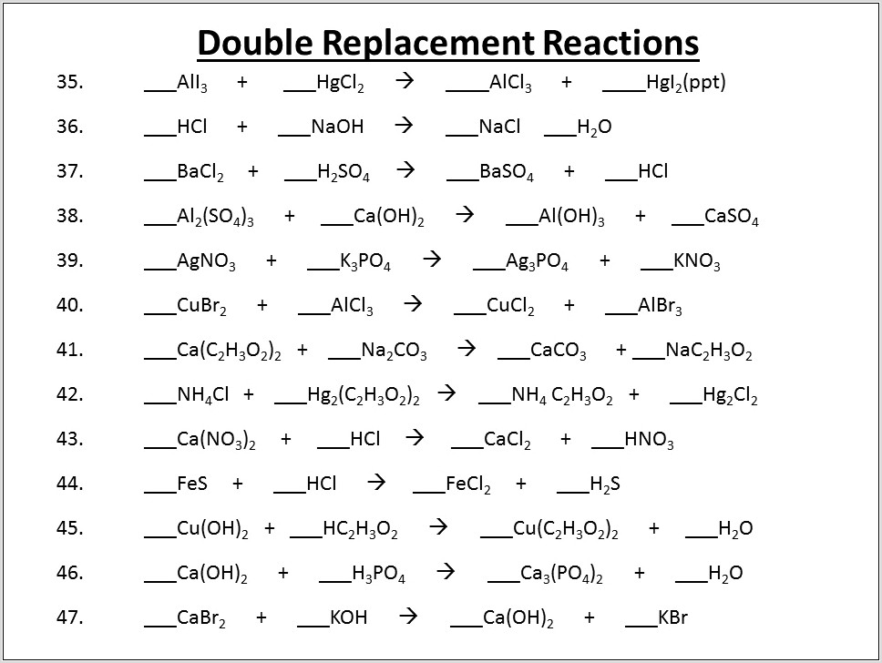 Worksheet Number 3 Decomposition Reactions