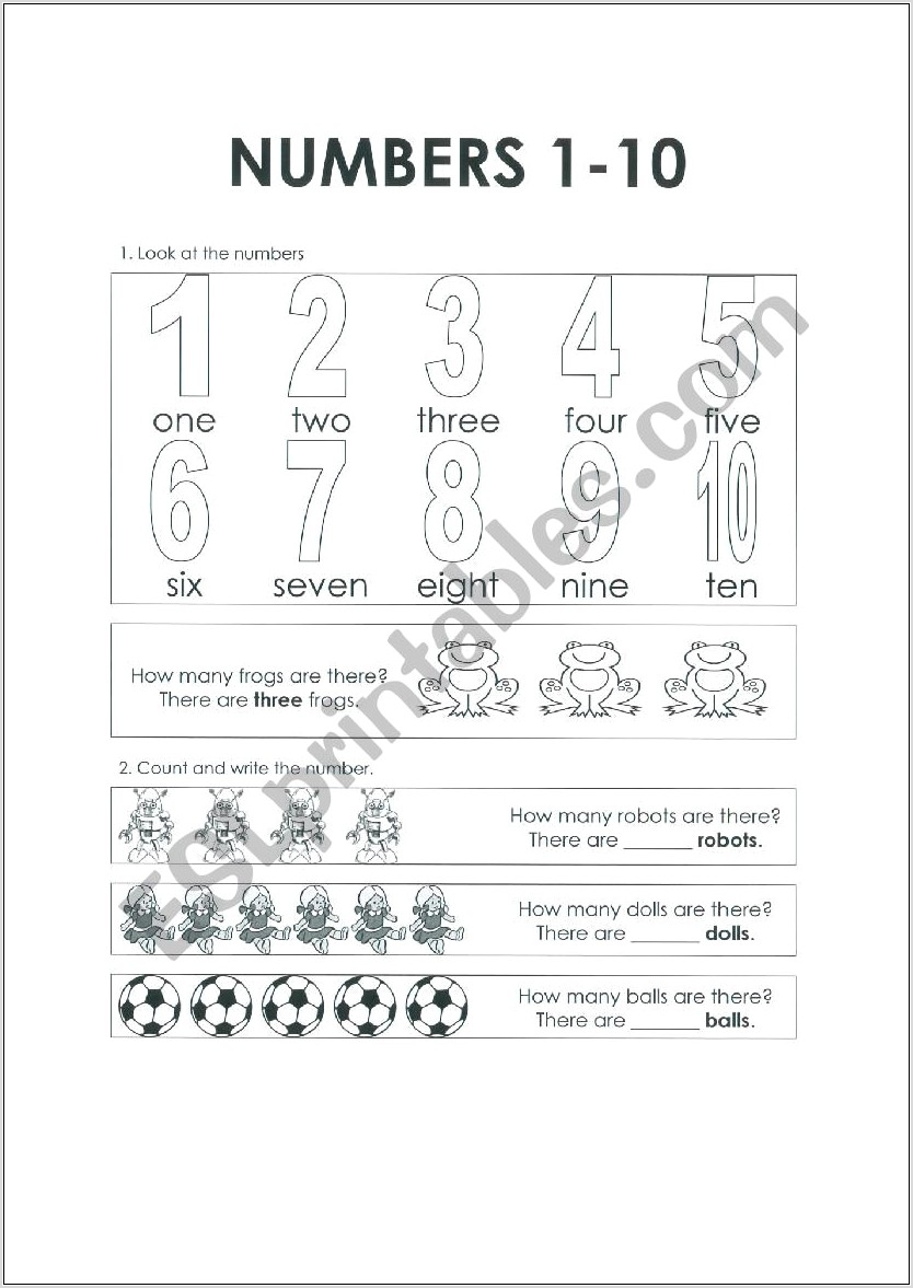 Worksheet Numbers 1 10 Esl