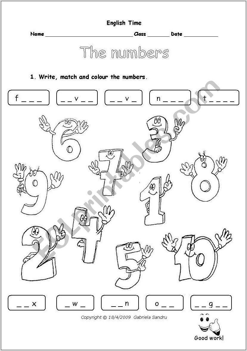 Worksheet Numbers 1 10