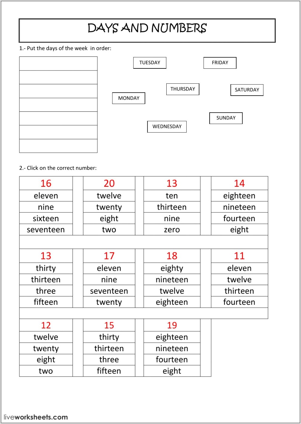 Worksheet Numbers 11 20