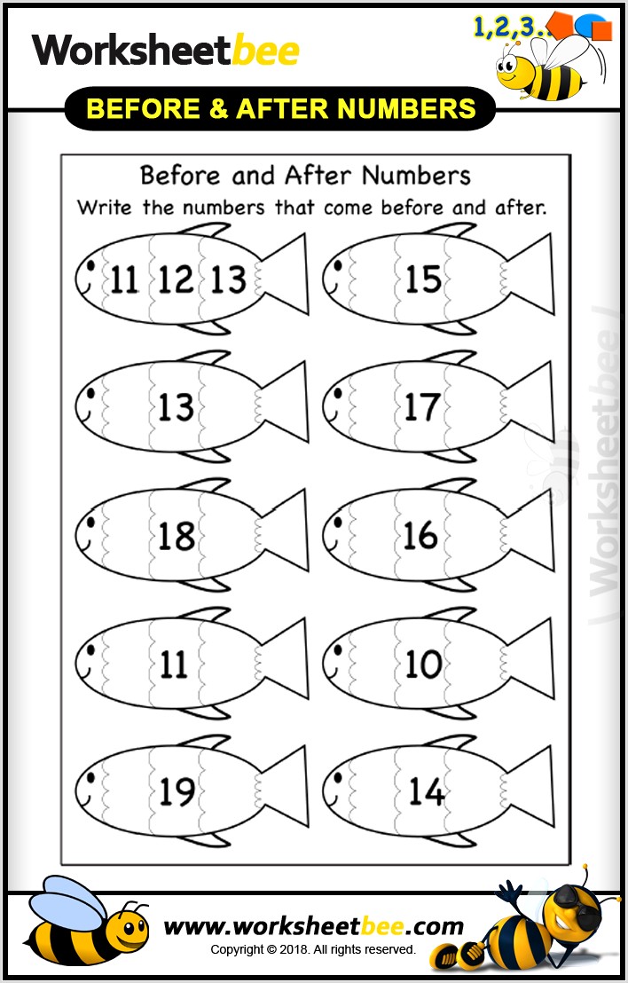 Worksheet Numbers Before And After