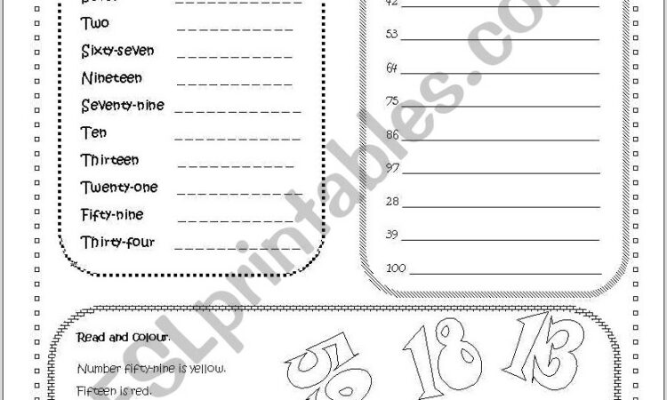 Worksheet Numbers From 1 To 100