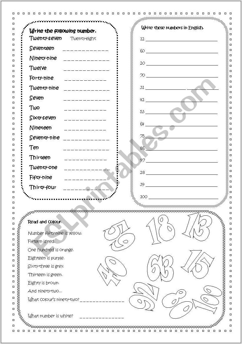 Worksheet Numbers From 1 To 100