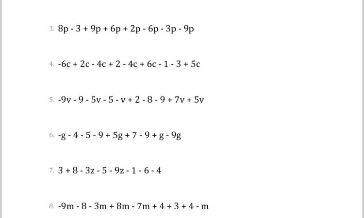 Worksheet On Algebraic Expressions