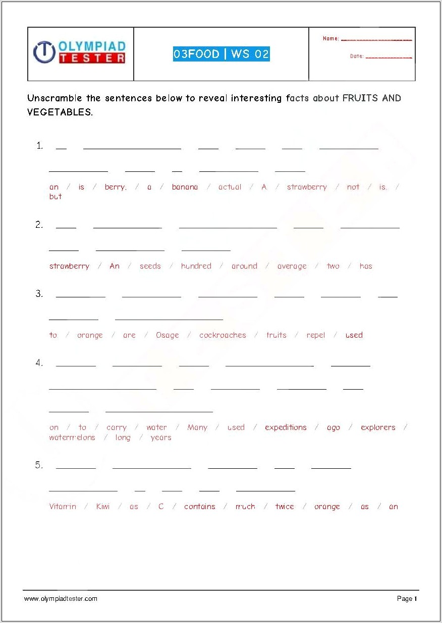 Worksheet On Food For Class 3