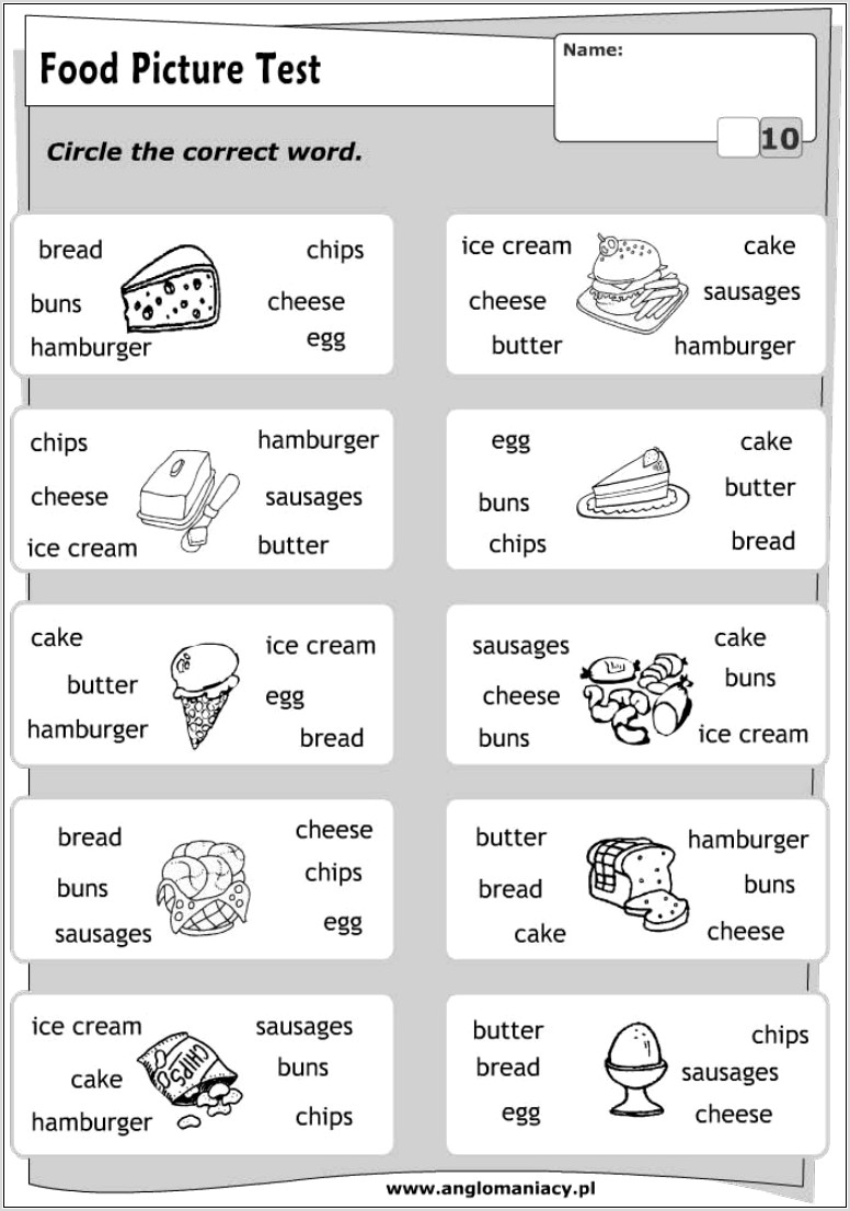 Worksheet On Food For Grade 1