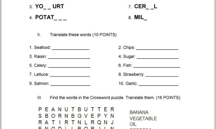 Worksheet On Food Tests